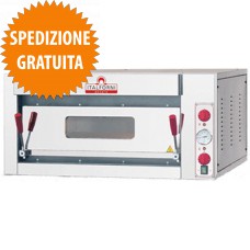 Forno Pizzeria 4 Pizze a 1 Camera Elettrico, Piano in Refrattario con Frontale Inox